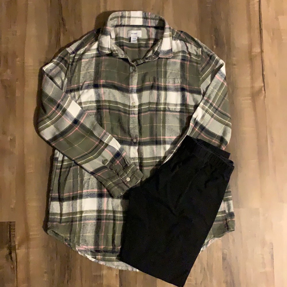 2/$10 🔺Old Navy Olive/Plaid Tunic Shirt (Girls Sz XXL/16)